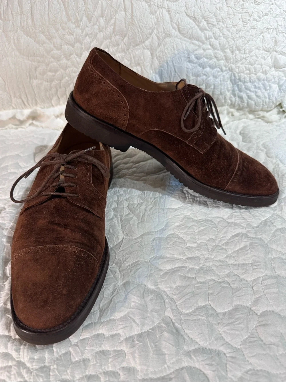 Johnston & Murphy Domani Italian Brown Suede Cap-Toe Oxford Dress Shoes Size 9